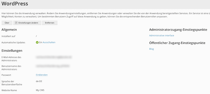 1-Klick Installation abgeschlossen