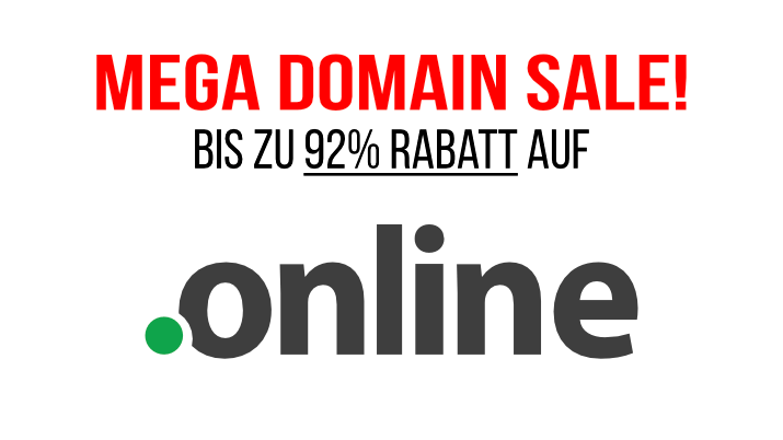 Einfach 92% Rabatt auf .online Domains erhalten!