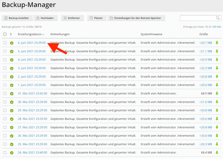 Datensicherung (Backup) wiederherstellen