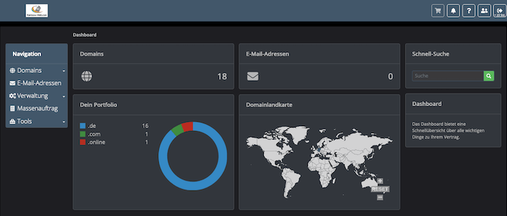Einfaches Domainmanagement im Dark-Mode Einfaches Domainmanagement