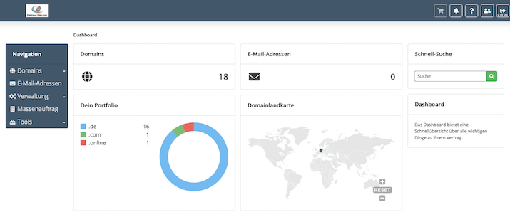 Übersichtliche Domainverwaltung im Light-Mode Übersichtliche Domainverwaltung
