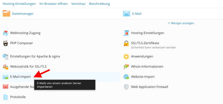 Email-Import auswählen