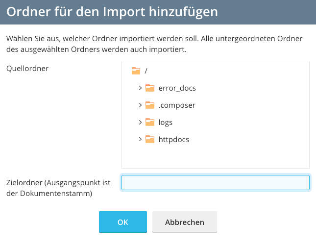 Ordner für den Import auswählen